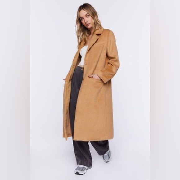 Tan Forever 21 Longline Coat with pockets. Size small. - Picture 2 of 8